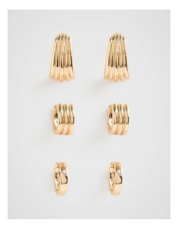 Ribbed Hoop Earrings Pack in Gold