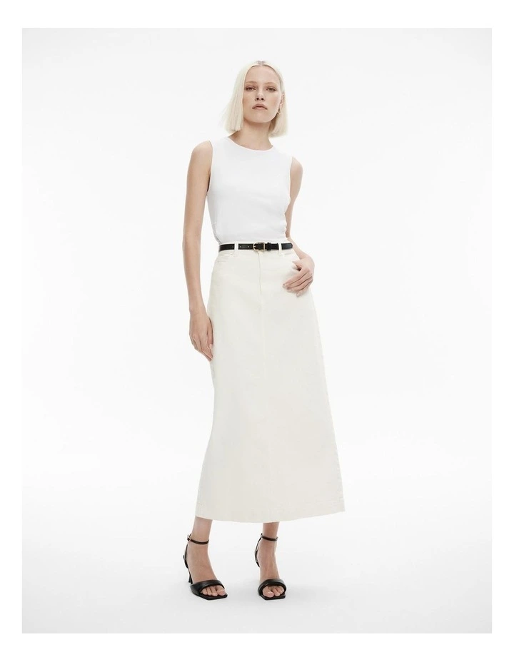Rib Drape Detail Tank Top in Pure White