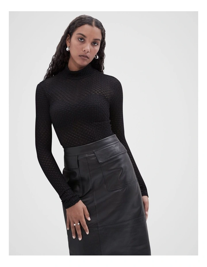 Textured High Neck Top in Black