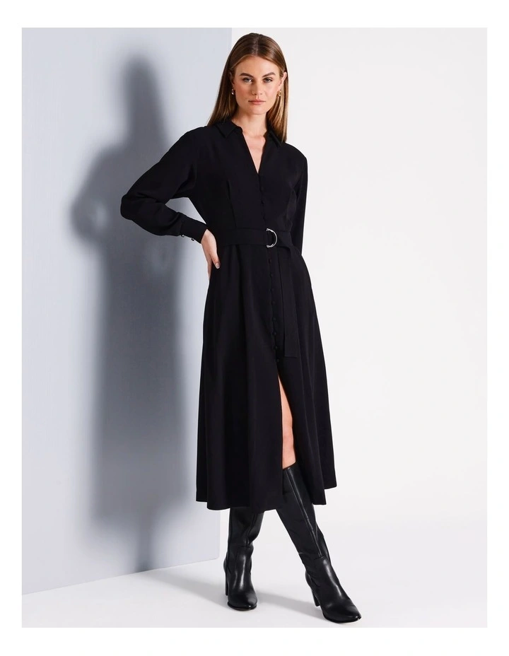 Button Front Shirt Dress in Black