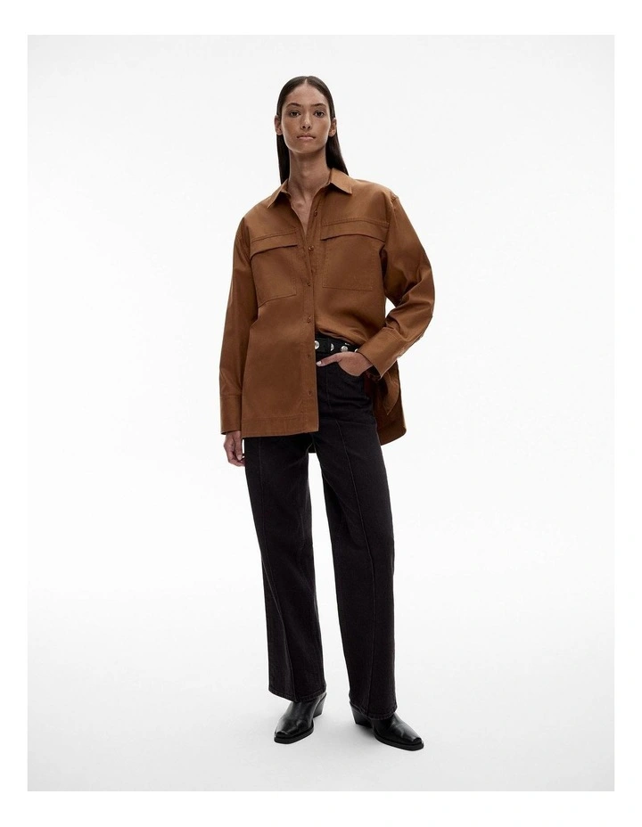 Organic Cotton Pocket Detail Shirt in Dark Cocoa