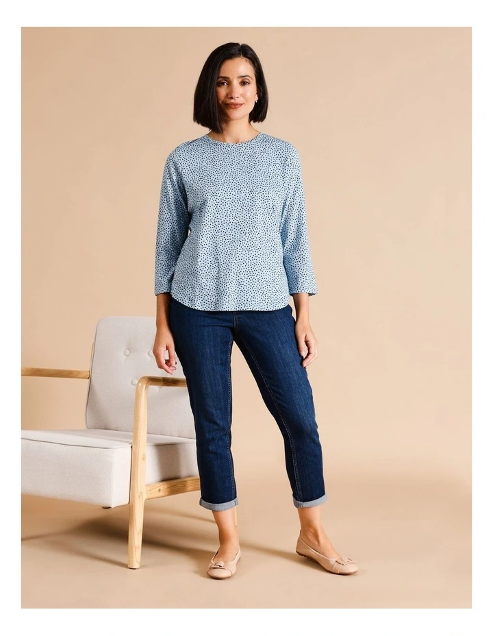 Organic Cotton Wardrobe Staple 3/4 Sleeve Tee In Vintage Blue Pebble