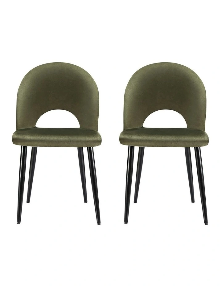 Dining Chairs Velvet Hollow Set of 2 in Green