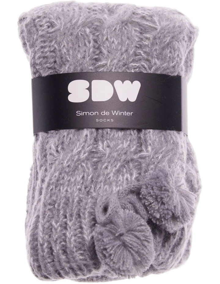 Sherpa Lined Cable Knit Home Socks 1 Pair in Pearl Stone