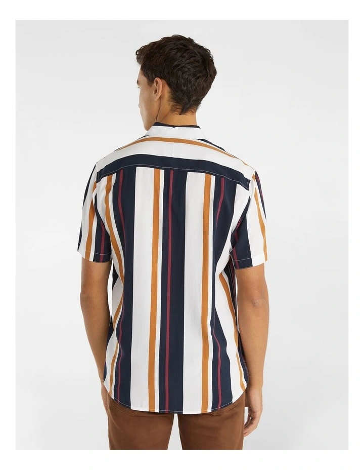 Kansas Viscose Stripe Shirt in Dark Blue