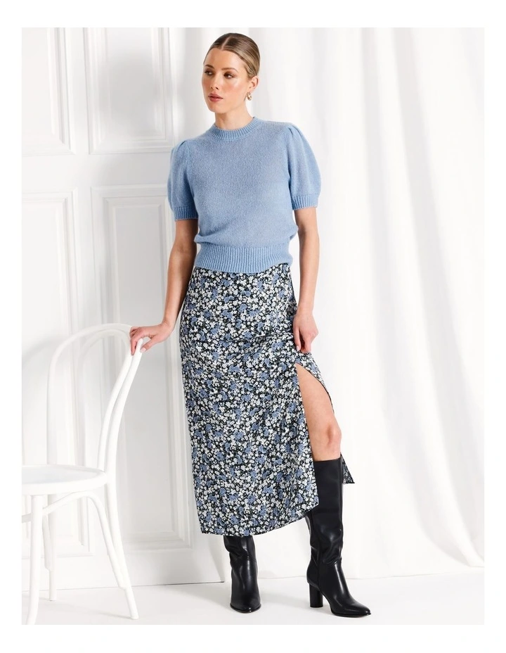 A-Line Midi Skirt in Blue