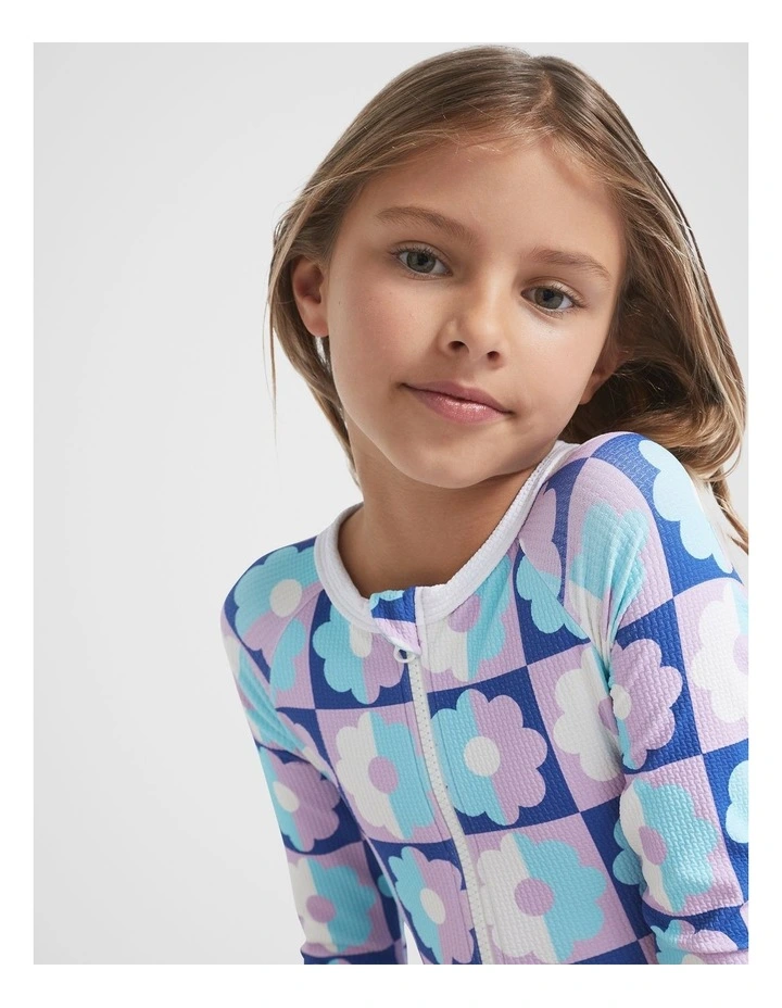 Check Floral Rashsuit in Orchid