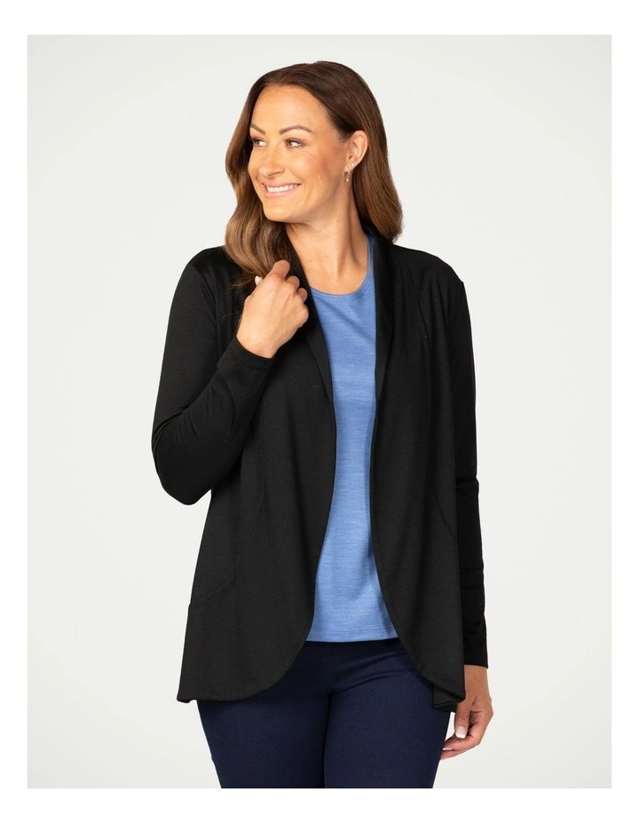 Hedrena Jersey Curved Hem Cardigan in Black