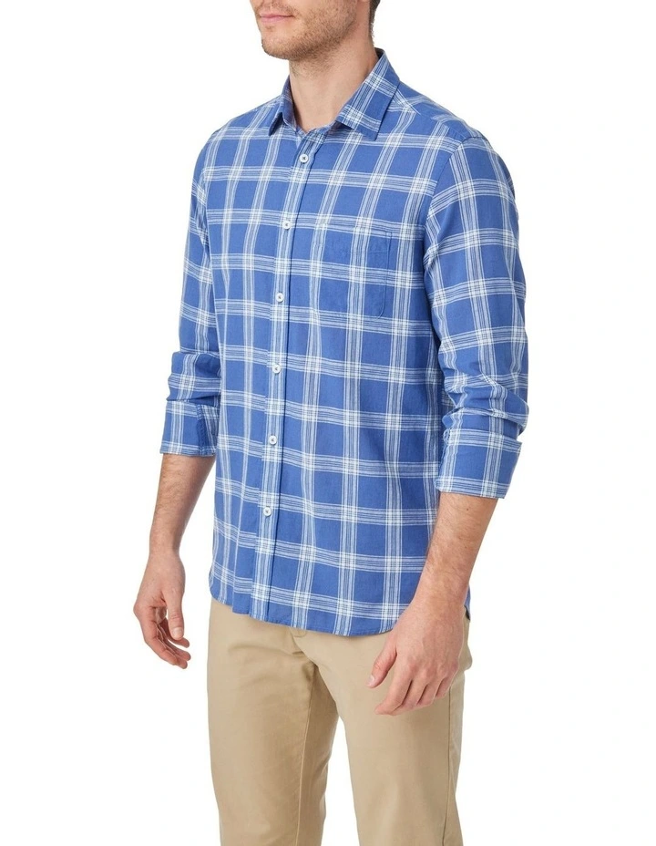 Cole Long Sleeve Check Shirt in Indigo