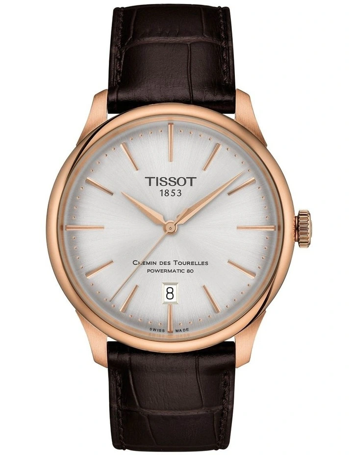 Chemin des Tourelles Powermatic 80 39mm T1398073603100 Watch in Rose Gold/Brown Leather