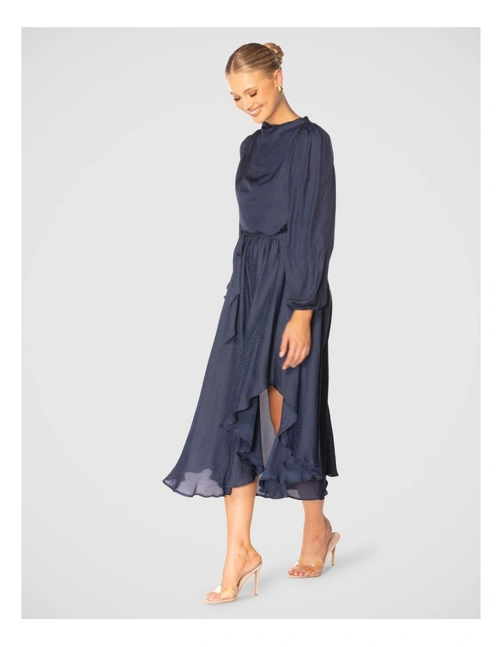 Renzo High Neck Midi Dress in Navy