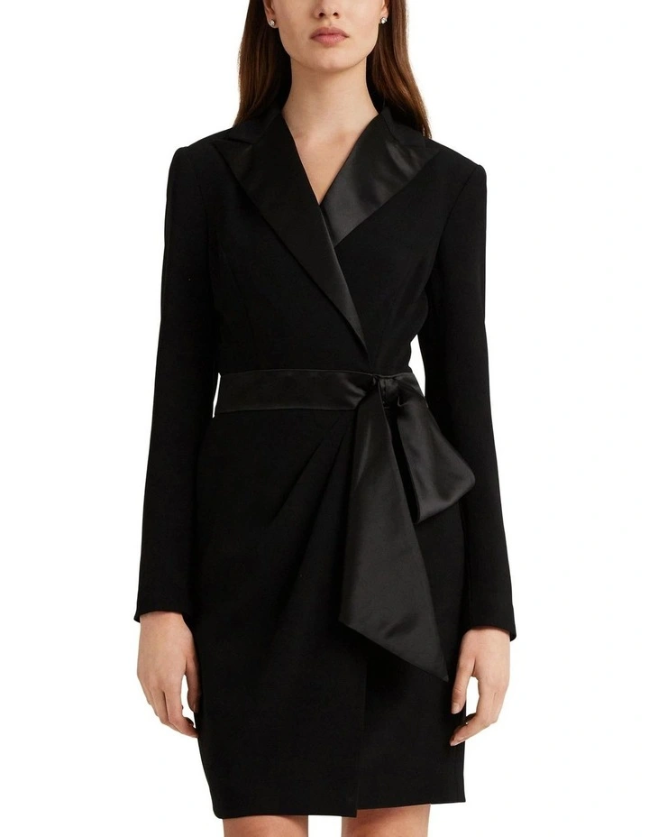 Crepe Long-Sleeve Cocktail Dress in Black
