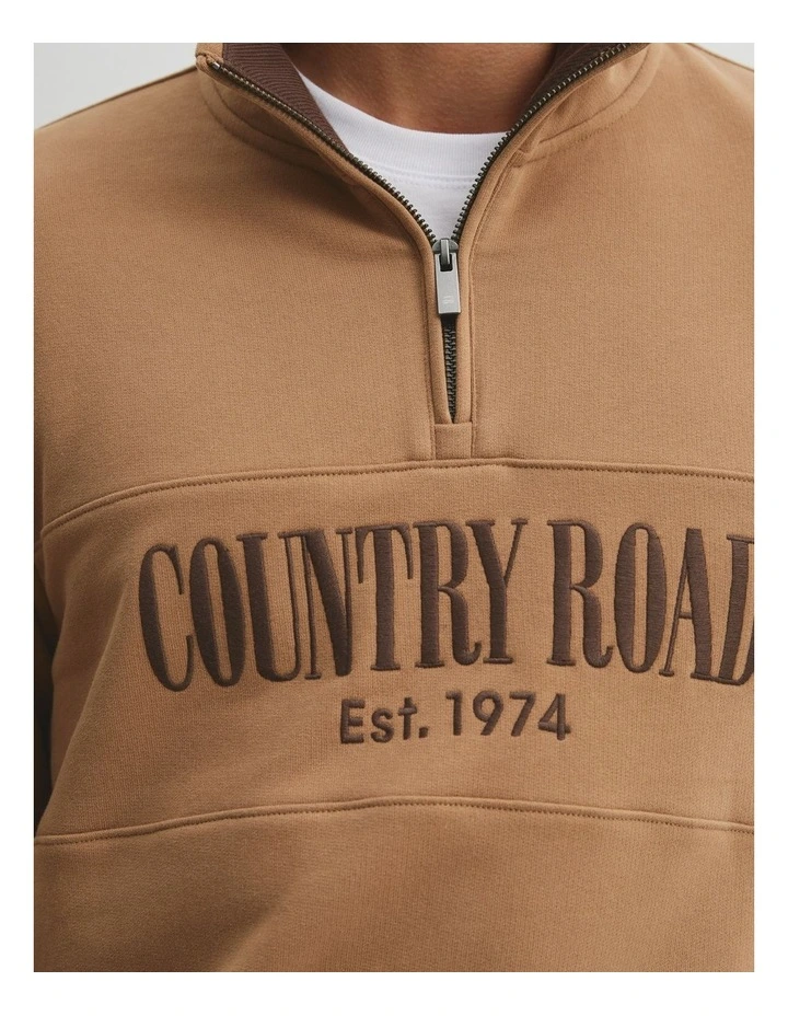 Verified Australian Cotton Half Zip Heritage Sweat in Walnut