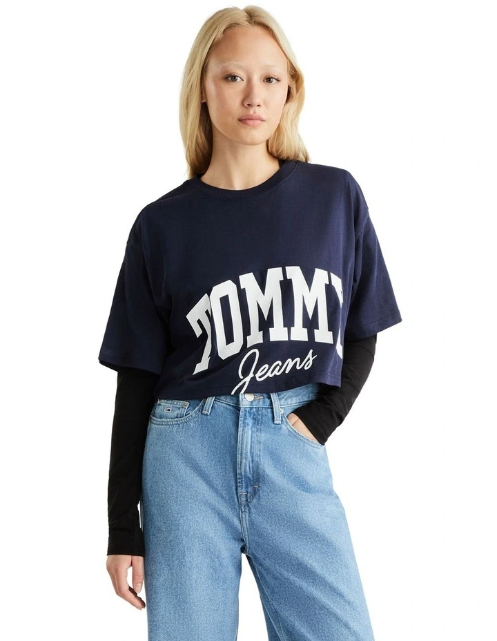 Varsity Cropped Logo T-Shirt in Blue