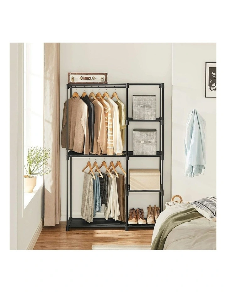 Portable Closet Wardrobe with 2 Hanging Rods in Black