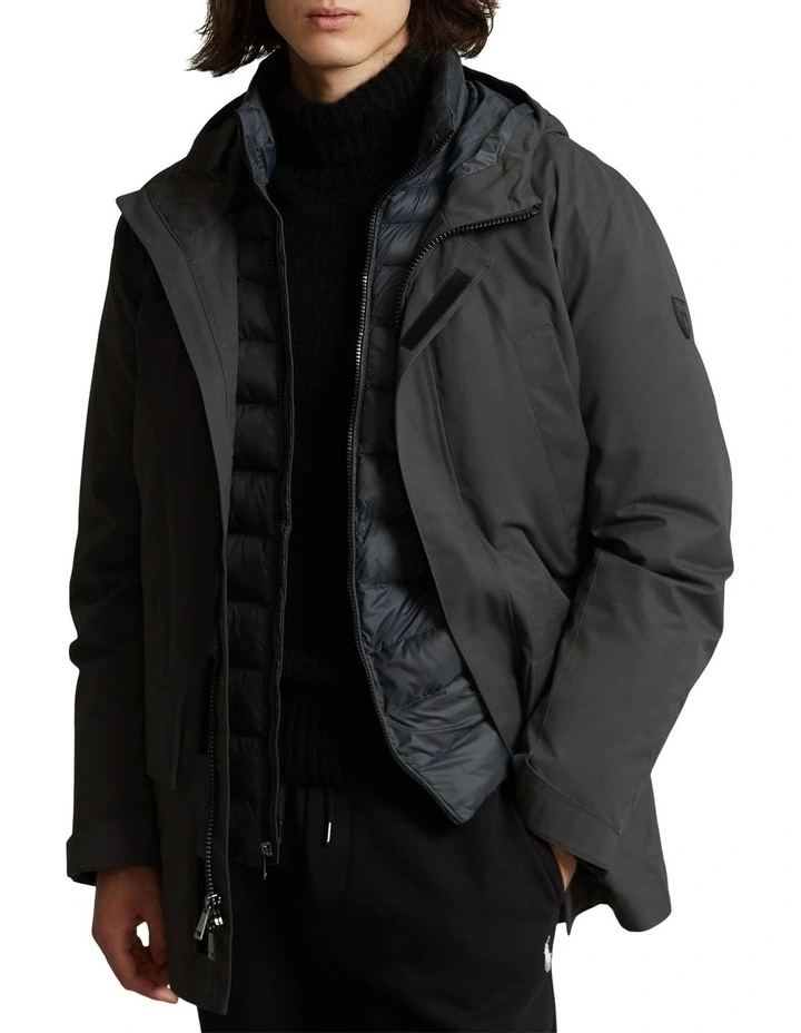 Twill Hooded Coat & Quilted Liner in Grey