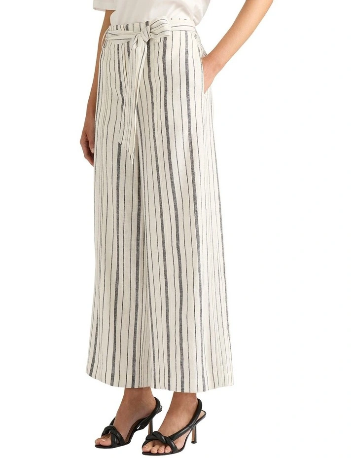 Annora Wide Leg Linen Pant in Slate Stripe