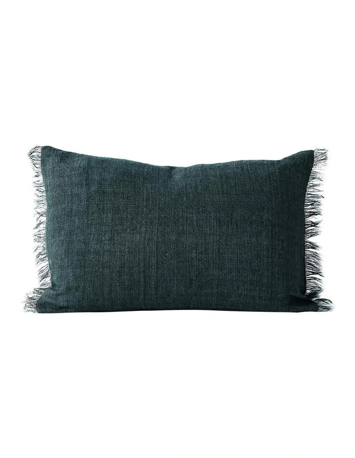 Vintage Linen Fringe Rectangle Cushion in Storm