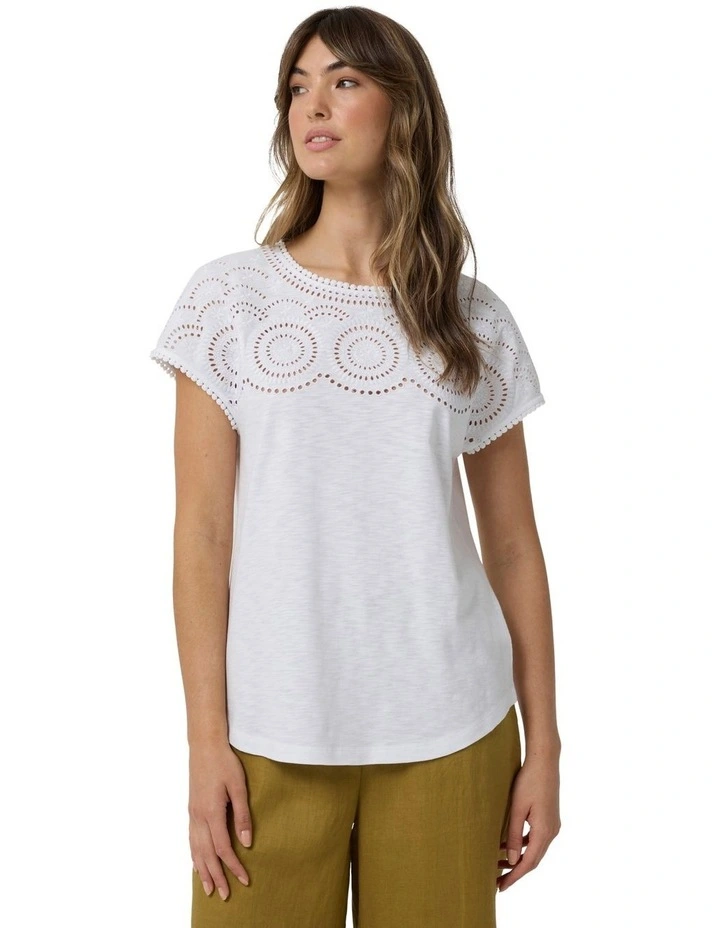 Embroidered Tee in White