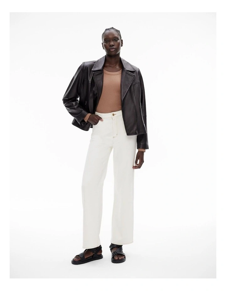 Cotton Long Sleeve Rib Top in Cappucino