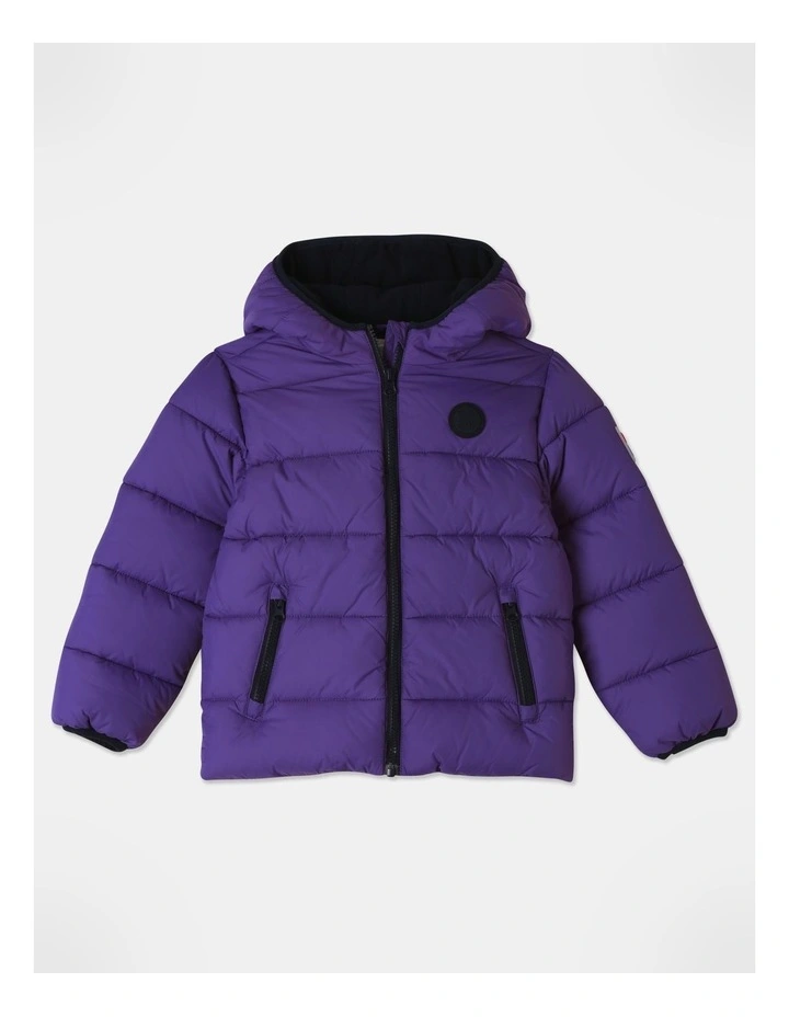 Recycled Puffer Jacket With Hood in Purple
