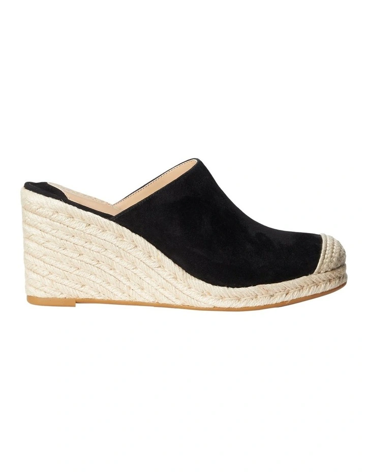 Pennie Suede Espadrille Wedge Heel in Black