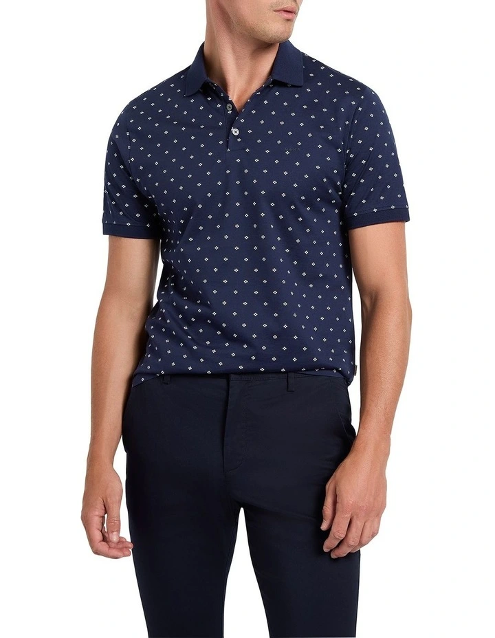 Kei Mercerized Polo Shirt in Navy Multi