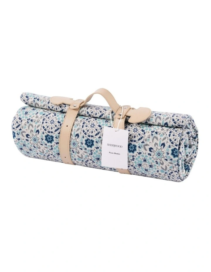 Cotton Top Picnic Rug 200x150cm in Blue Mosaic
