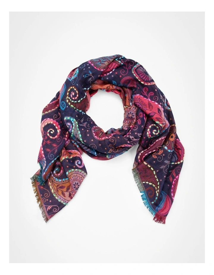 Paisley Embroidered Scarf in Multi