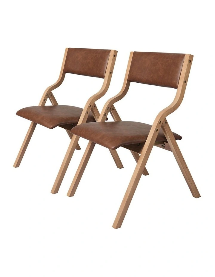 2x Vintage Folding Dining Chairs in Tan
