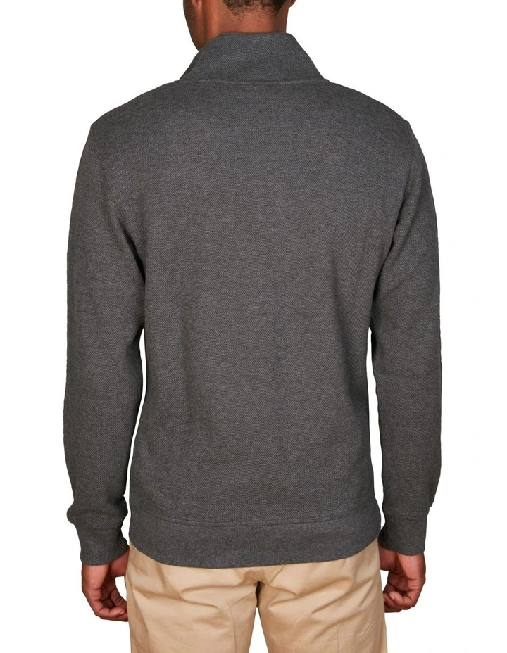 Waffle Textured Half-Zip Sweatshirt in Antracit Melange