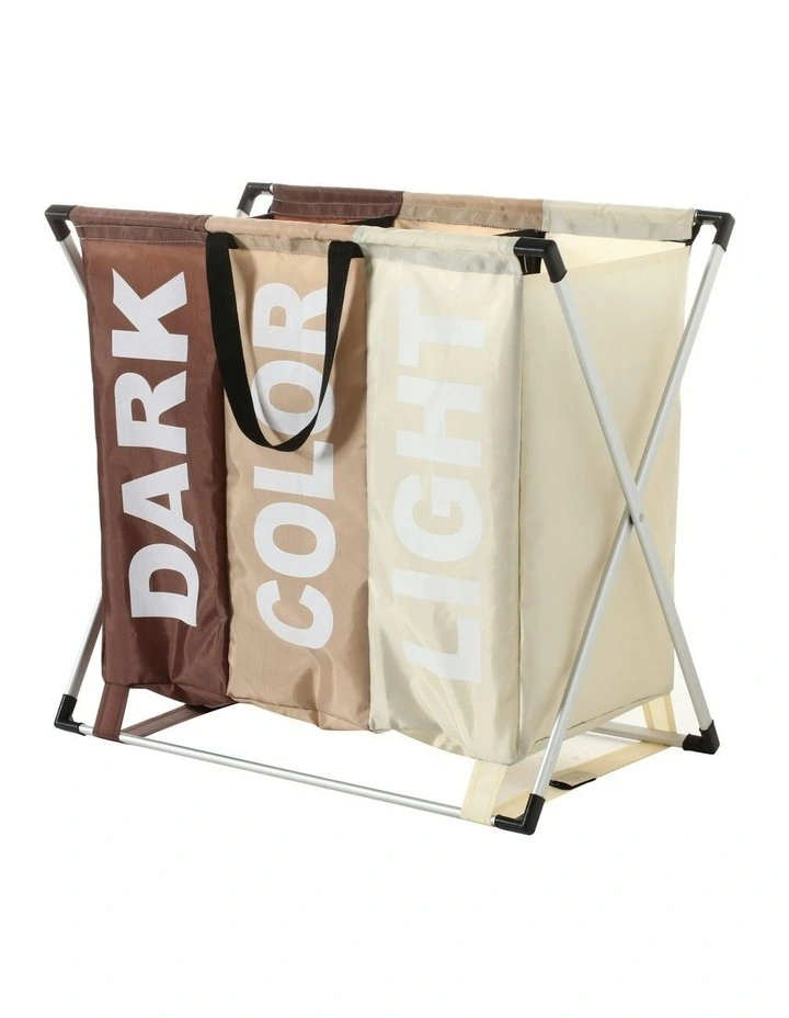 Laundry Bag with 3 Individual Sections 64x36x62cm in Brown