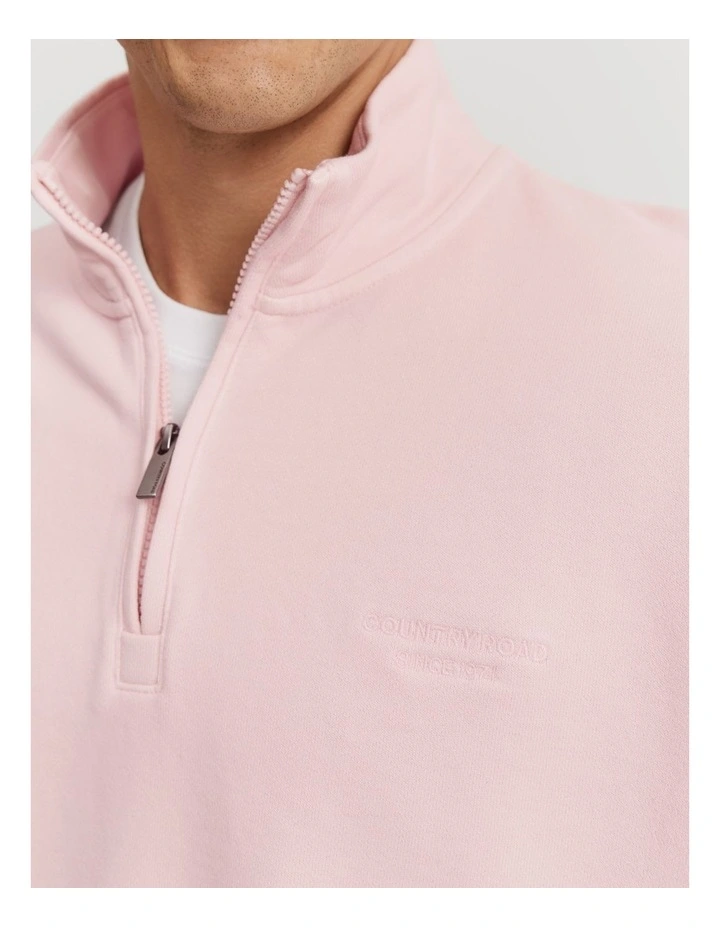 Oversized Half Zip Sweat in Chalk Pink