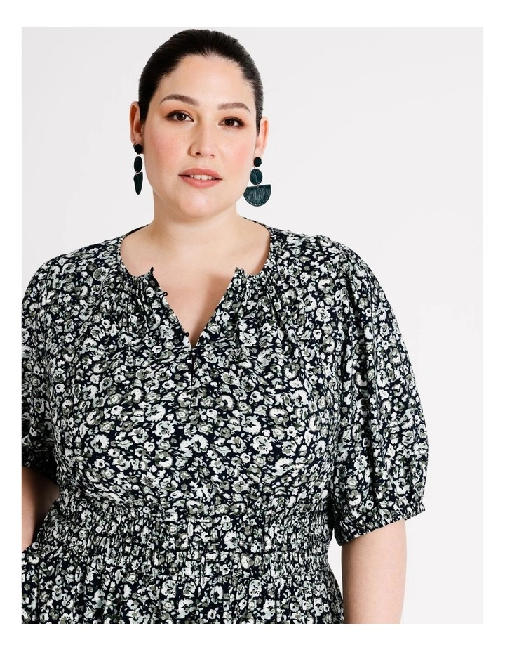 Short Sleeve Pintuck Detail Tiered Midi Dress in Assorted