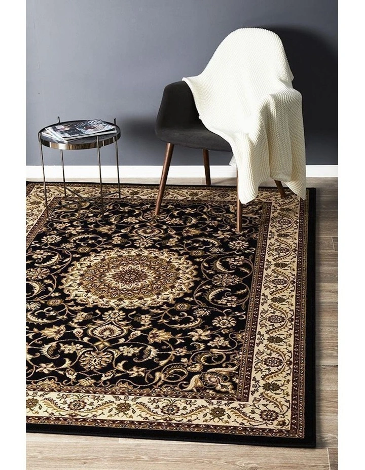 Sydney Collection Medallion Rug in Black/Ivory