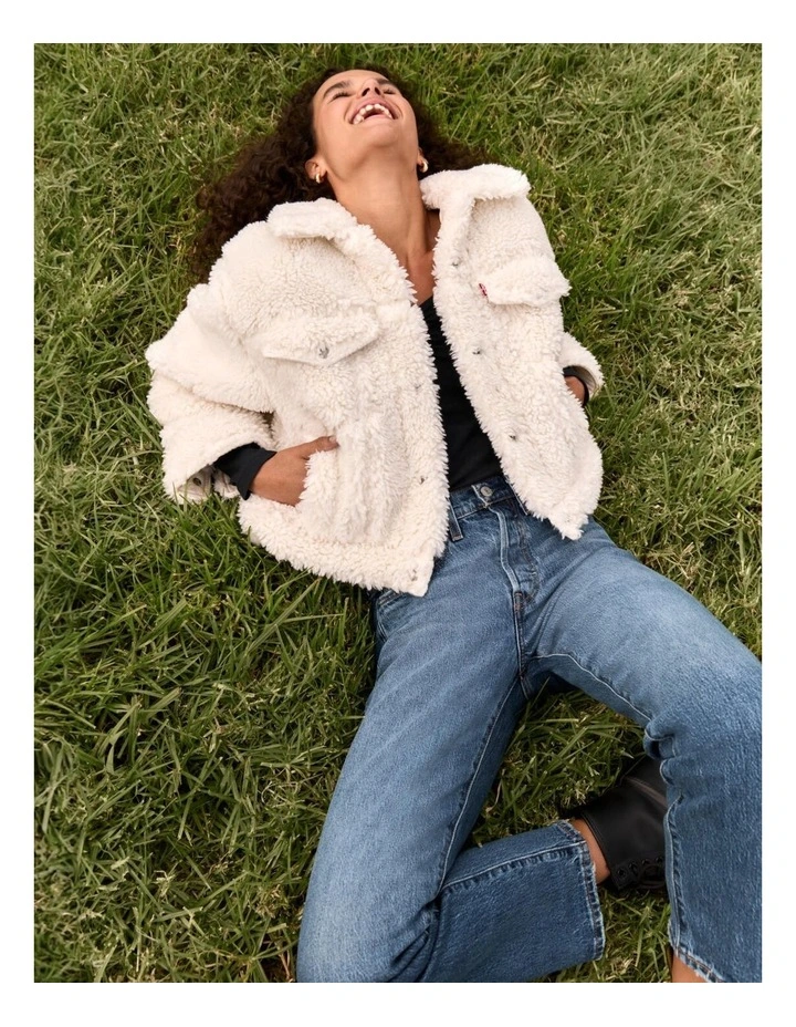 Baby Bubble Sherpa Trucker Jacket in Coconut Milk