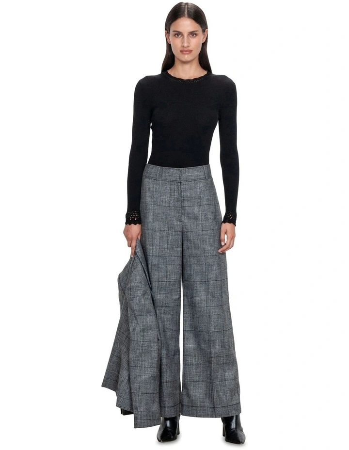 Monochrome Check Wide Leg Pant in Charcoal Melange