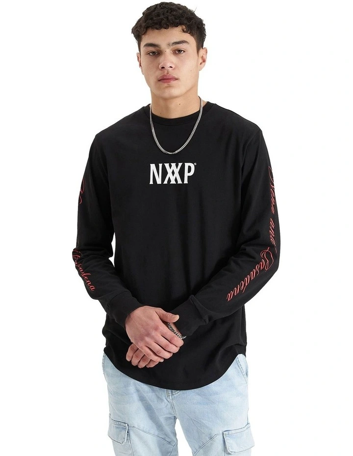 Stasis Heavy Dual Curved Long Sleeve Tee in Jet Black