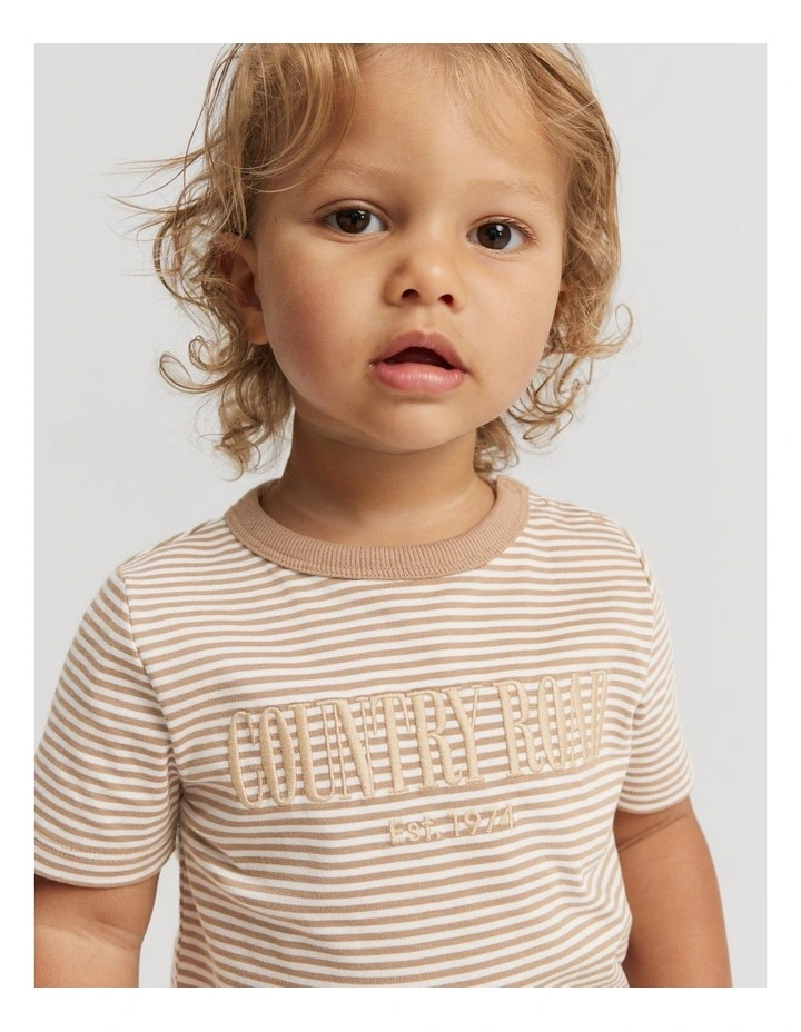 Verified Australian Cotton Heritage T-shirt in Camel Stripe