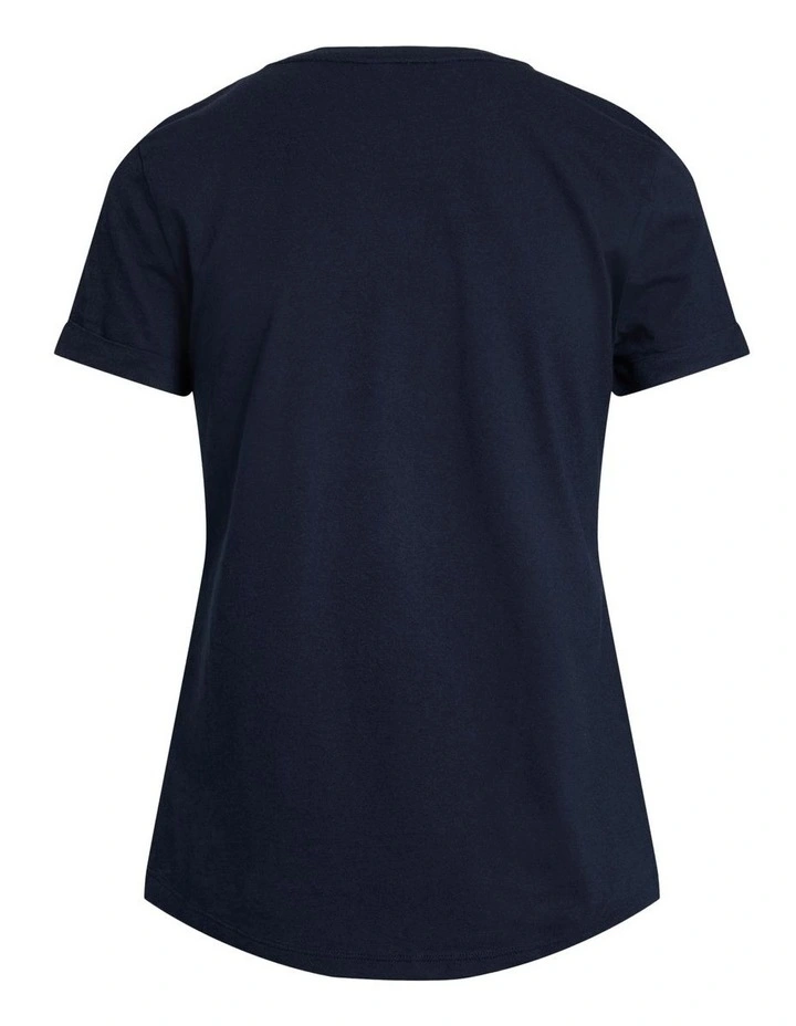 Beaded Logo Cotton Blend Jersey Tee in Navy