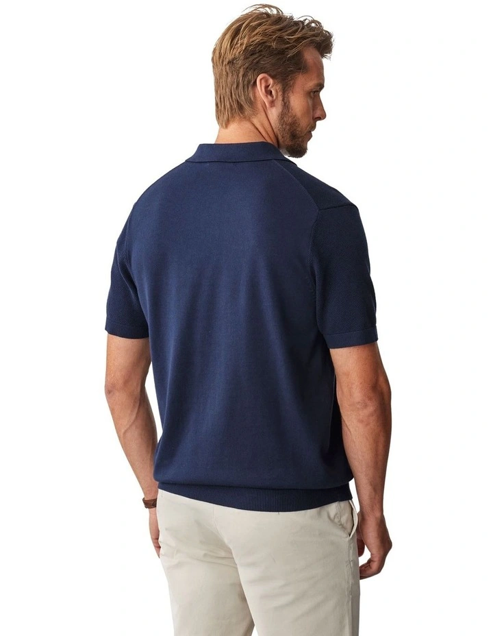 Textured Knit Polo Shirt in Navy