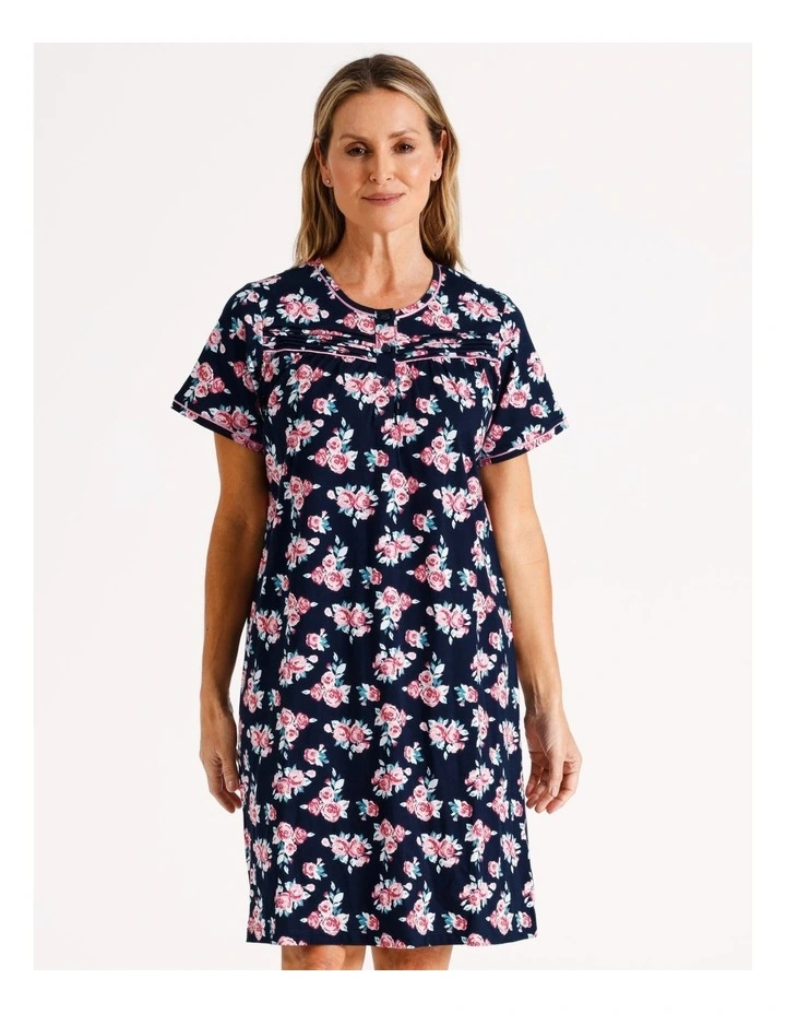 Timeless Short Sleeve Knit Nightie in Navy Floral