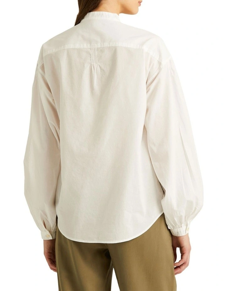 Cotton Voile Blouson Sleeve Blouse in White