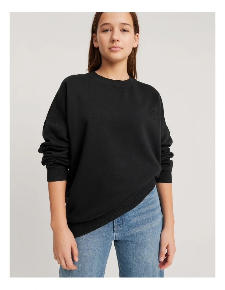 Australian Cotton Teen Circle Logo Sweat in Black