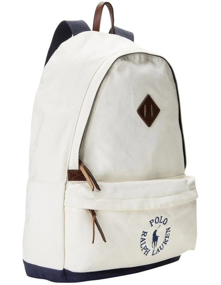 Logo Embroidered Canvas Backpack in White