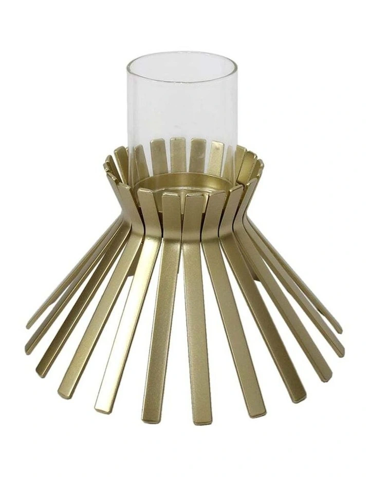 Metal Slatted Sticks Candle Holder in Gold