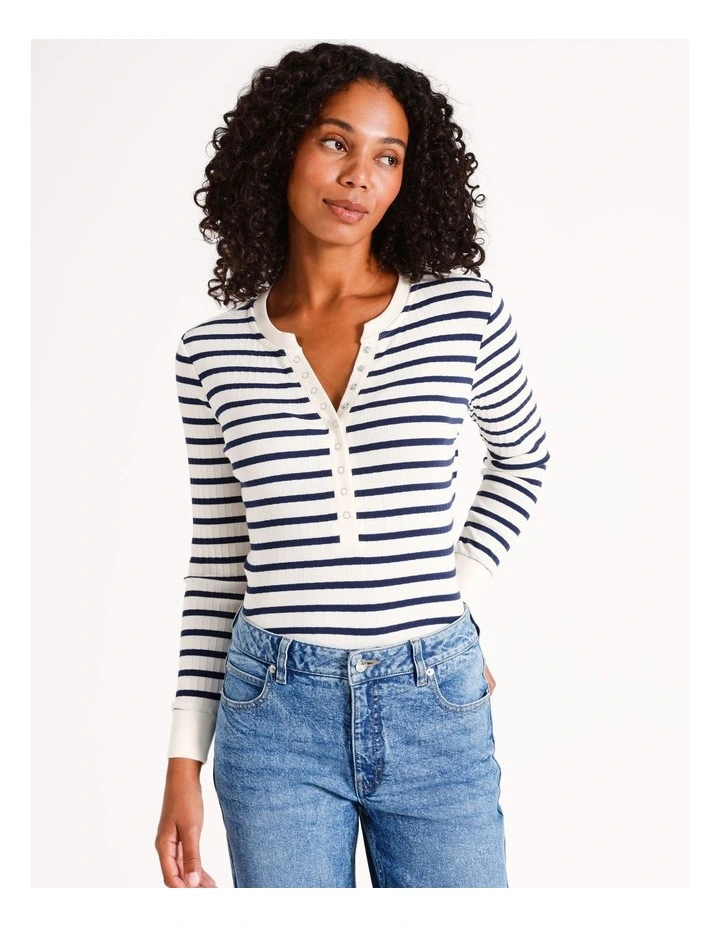 Organic Blend Long Sleeve Henley Tee in Navy