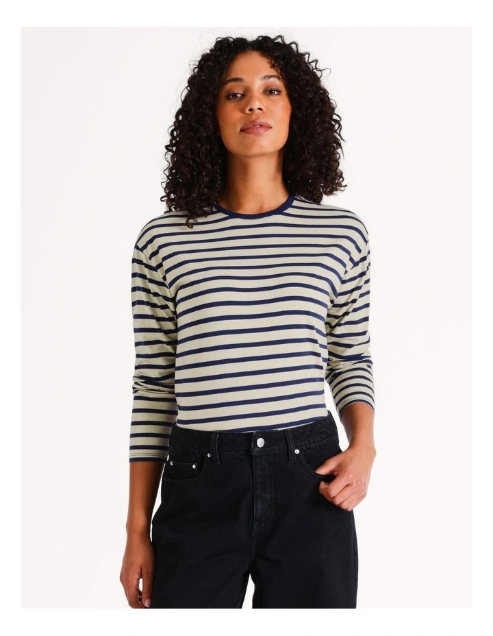 Organic Blend Long Sleeve Striped Tee in Taupe