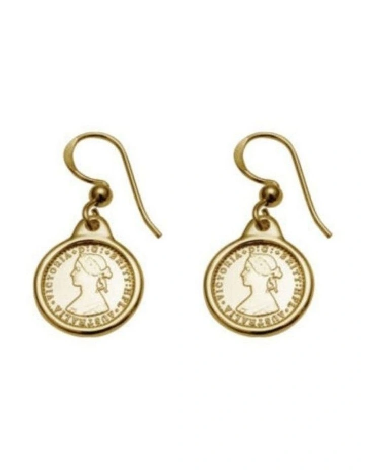Tiny Australian Yellow Gold Token Bezel Earrings