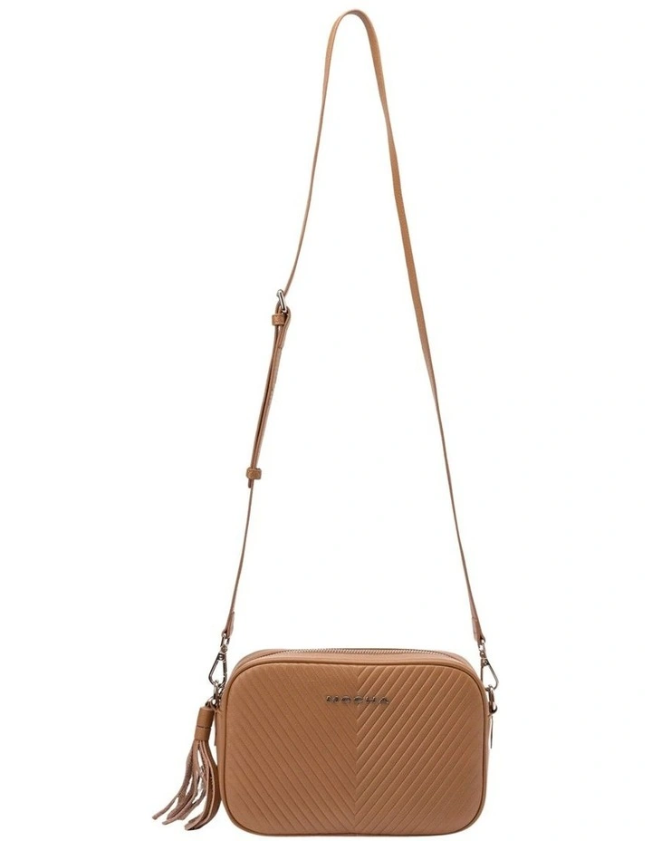 Chevron Box Leather Crossbody Bag in Coffee